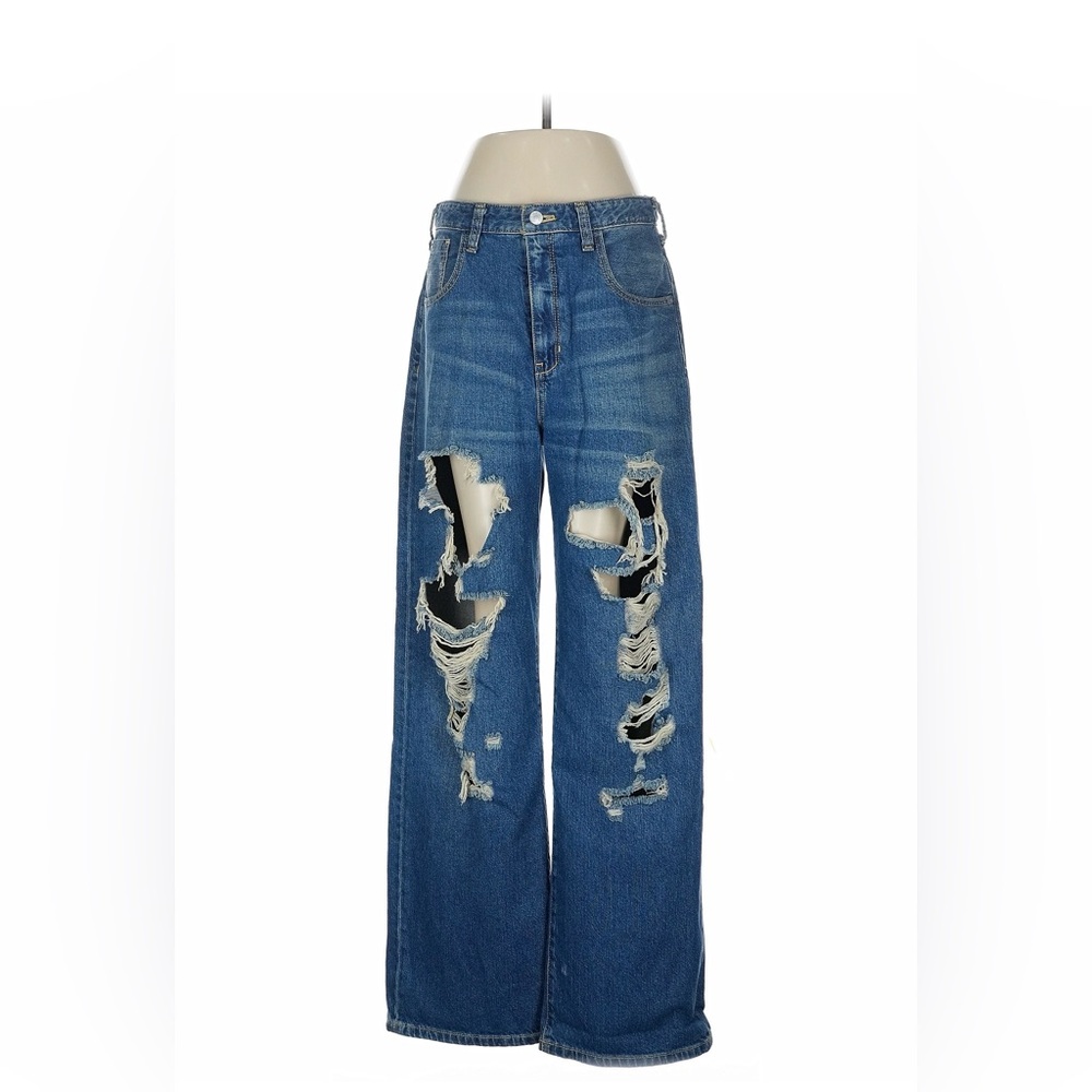 Pilcro anthropology the Joey Distressed Wide Leg Blue Jeans
